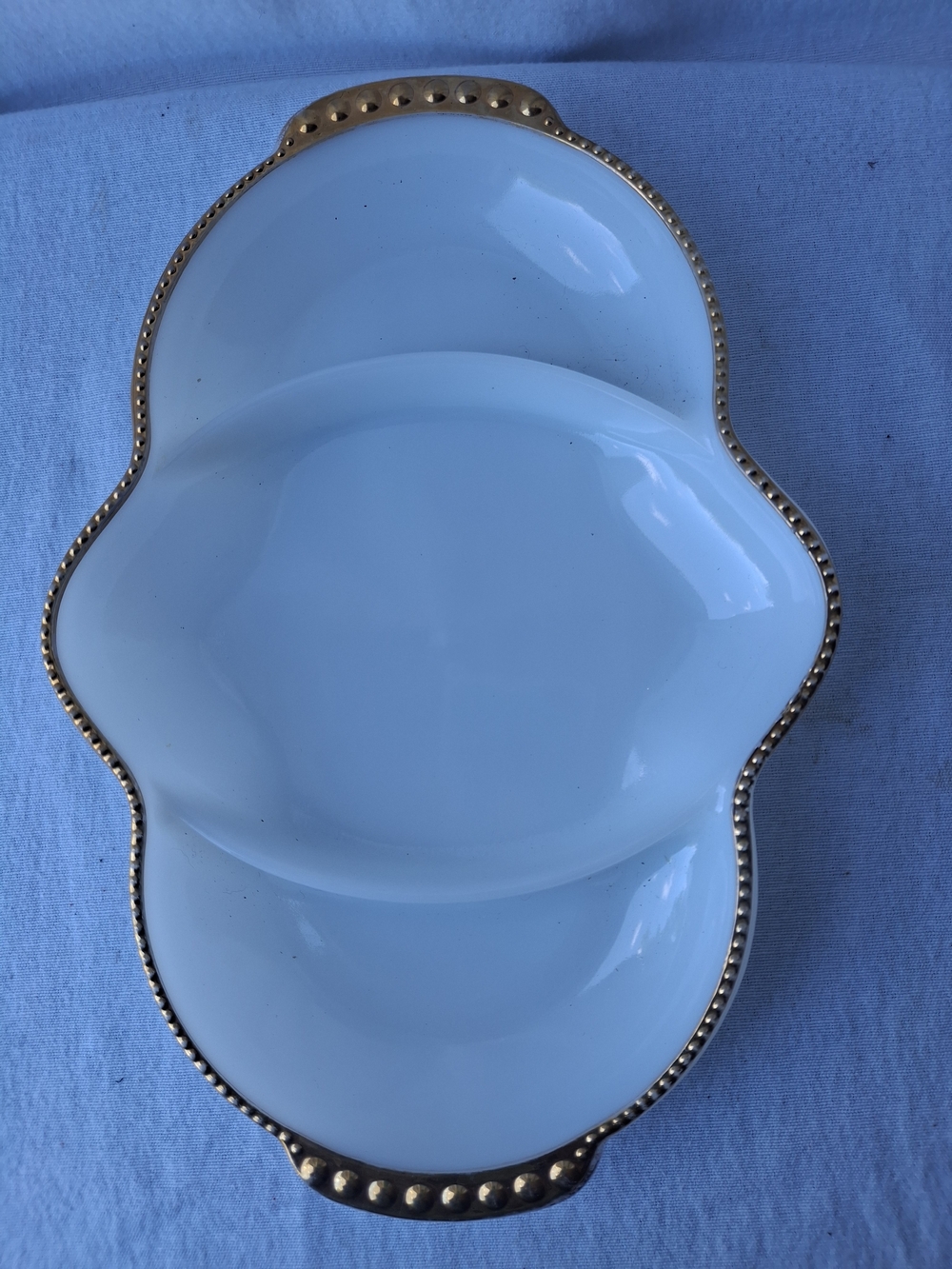 Fire King White Divided Serving Dish with Gold Trim